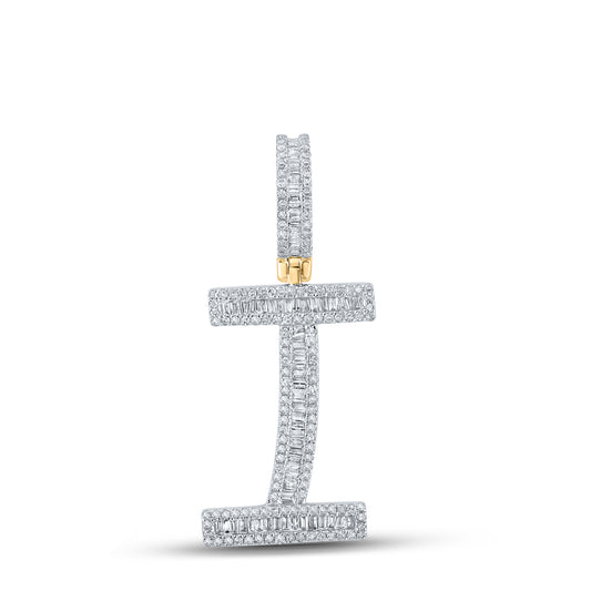 0.78 Ctw Natural Diamond Baguette Initial Letter Alphabet I Pendant in 10k Yellow Gold
