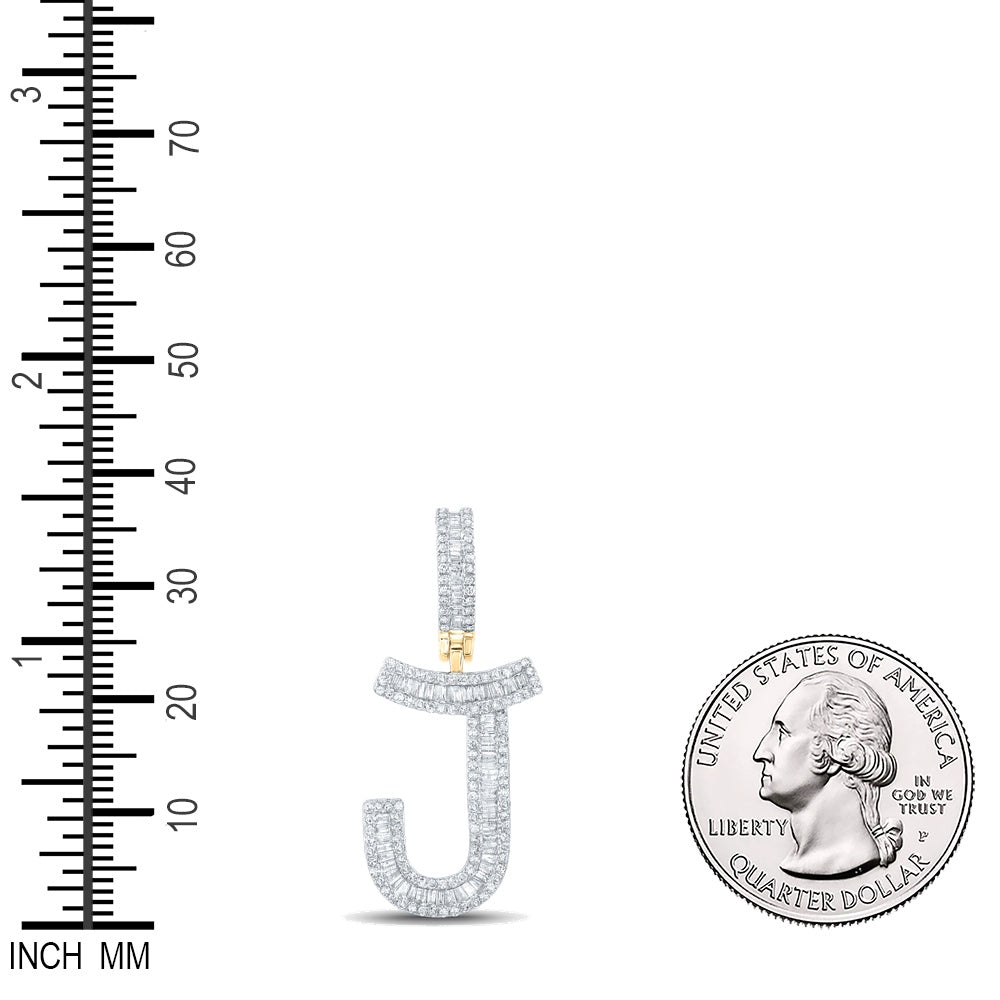 0.69 Ctw Natural Diamond Baguette Initial Letter Alphabet J Pendant in 10k Yellow Gold