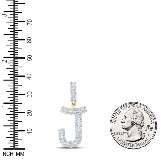 0.69 Ctw Natural Diamond Baguette Initial Letter Alphabet J Pendant in 10k Yellow Gold