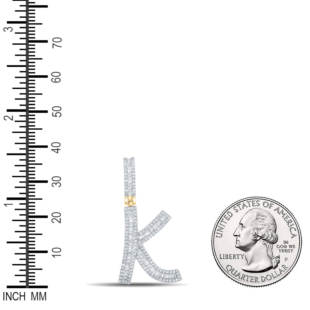 0.79 Ctw Natural Diamond Baguette Initial Letter Alphabet K Pendant in 10k Yellow Gold