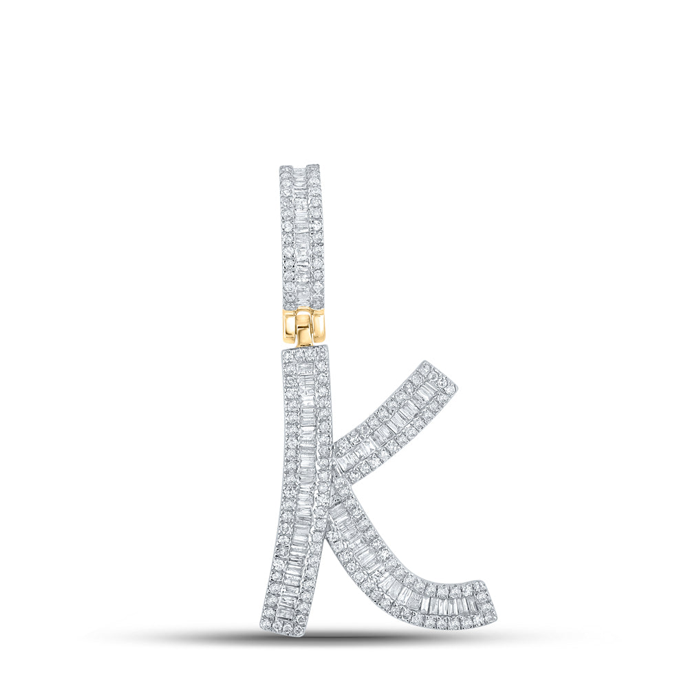 0.79 Ctw Natural Diamond Baguette Initial Letter Alphabet K Pendant in 10k Yellow Gold