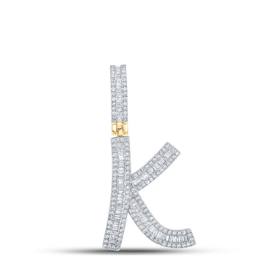 0.79 Ctw Natural Diamond Baguette Initial Letter Alphabet K Pendant in 10k Yellow Gold
