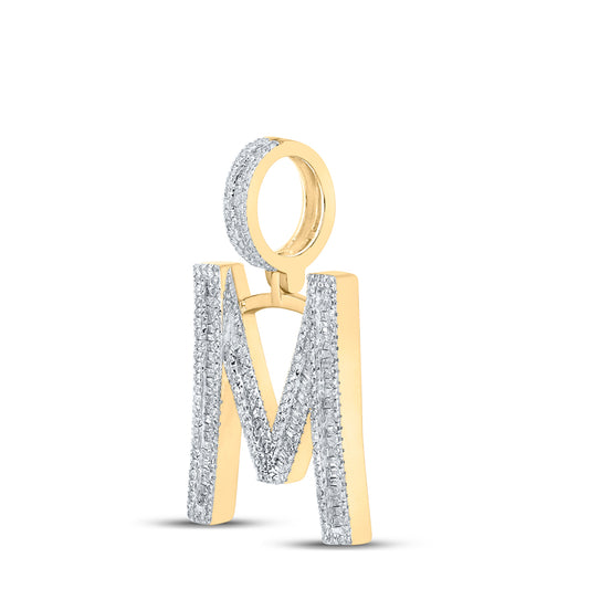 1.05 Ctw Natural Diamond Baguette Initial Letter Alphabet M Pendant in 10k Yellow Gold