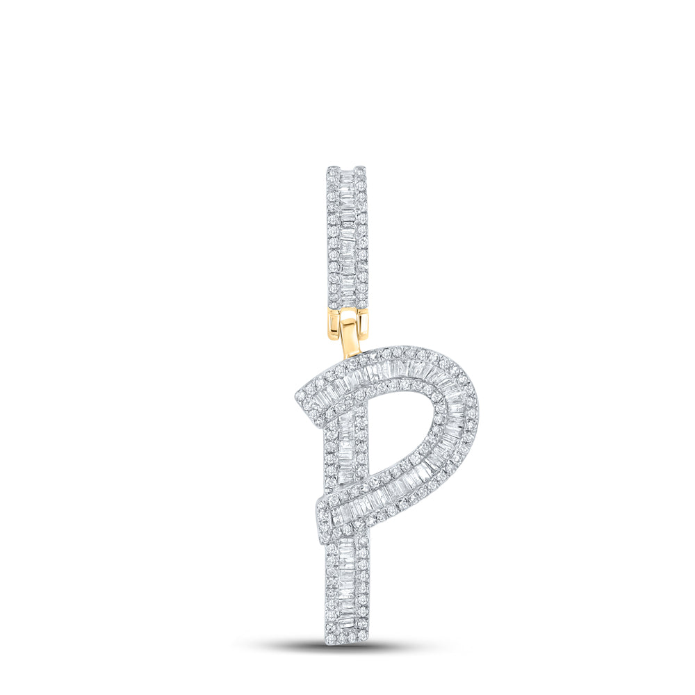0.76 Ctw Natural Diamond Baguette Initial Letter Alphabet P Pendant in 10k Yellow Gold