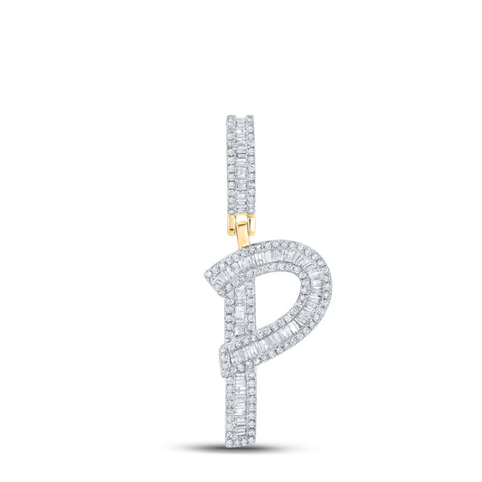 0.76 Ctw Natural Diamond Baguette Initial Letter Alphabet P Pendant in 10k Yellow Gold