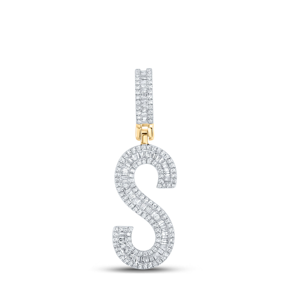 0.76 Ctw Natural Diamond Baguette Initial Letter Alphabet S Pendant in 10k Yellow Gold