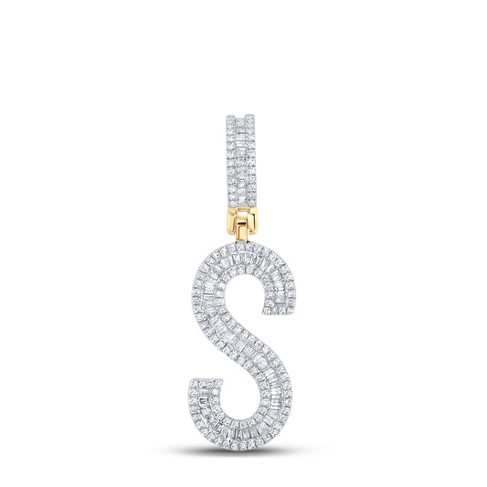 0.76 Ctw Natural Diamond Baguette Initial Letter Alphabet S Pendant in 10k Yellow Gold