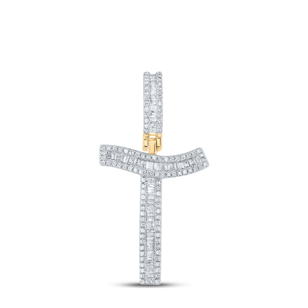0.65 Ctw Natural Diamond Baguette Initial Letter Alphabet T Pendant in 10k Yellow Gold