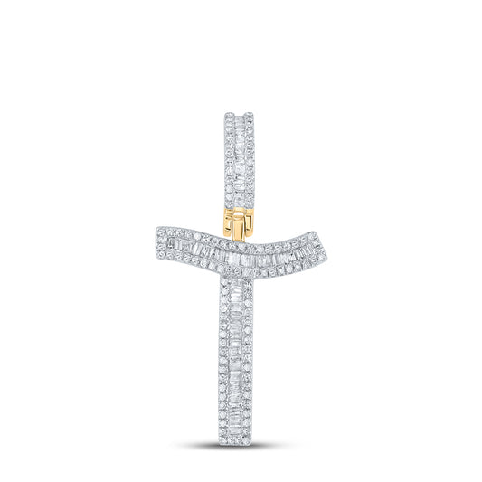 0.65 Ctw Natural Diamond Baguette Initial Letter Alphabet T Pendant in 10k Yellow Gold