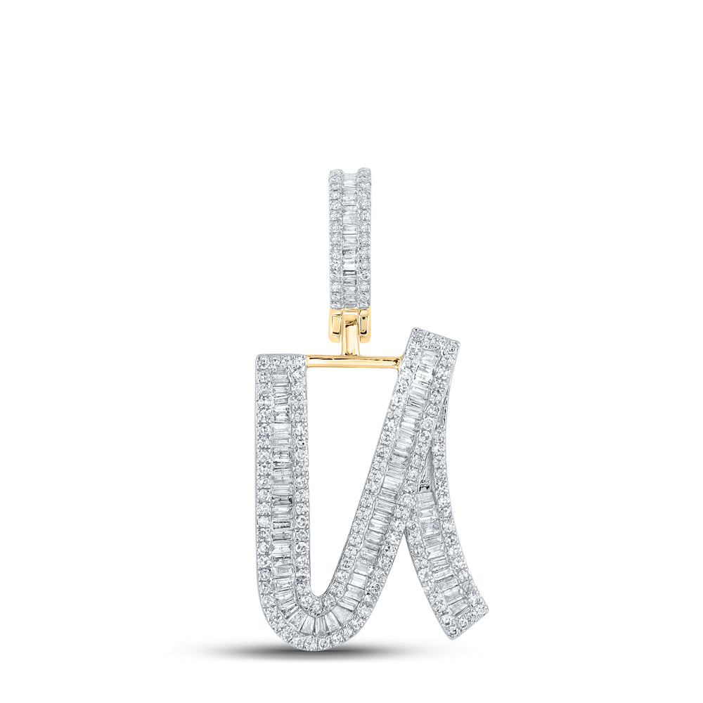 0.89 Ctw Natural Diamond Baguette Initial Letter Alphabet U Pendant in 10k Yellow Gold