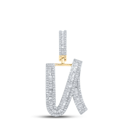 0.89 Ctw Natural Diamond Baguette Initial Letter Alphabet U Pendant in 10k Yellow Gold
