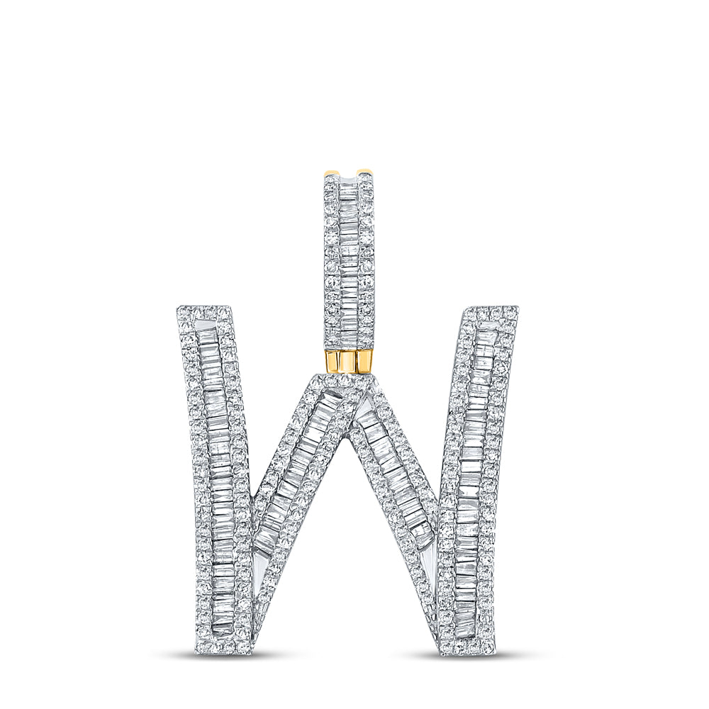 1.05 Ctw Natural Diamond Baguette Initial Letter Alphabet W Pendant in 10k Yellow Gold