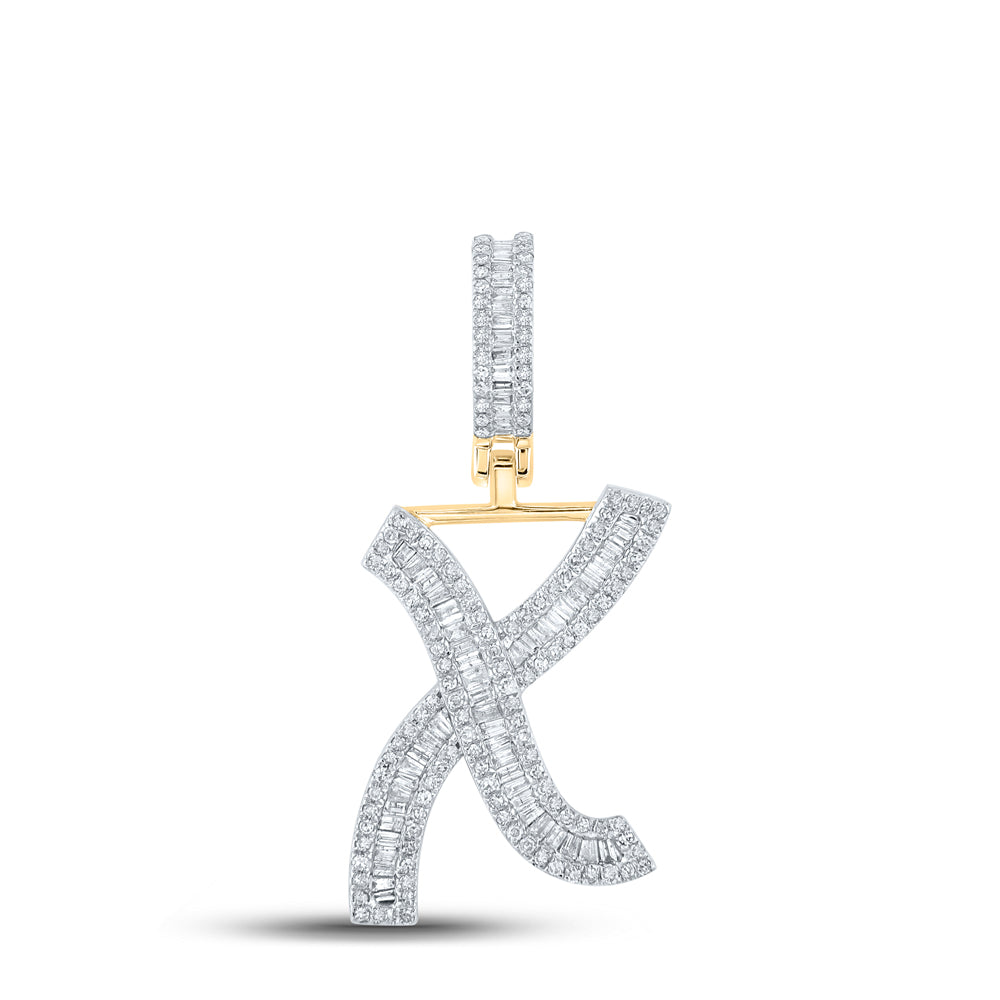 0.74 Ctw Natural Diamond Baguette Initial Letter Alphabet X Pendant in 10k Yellow Gold