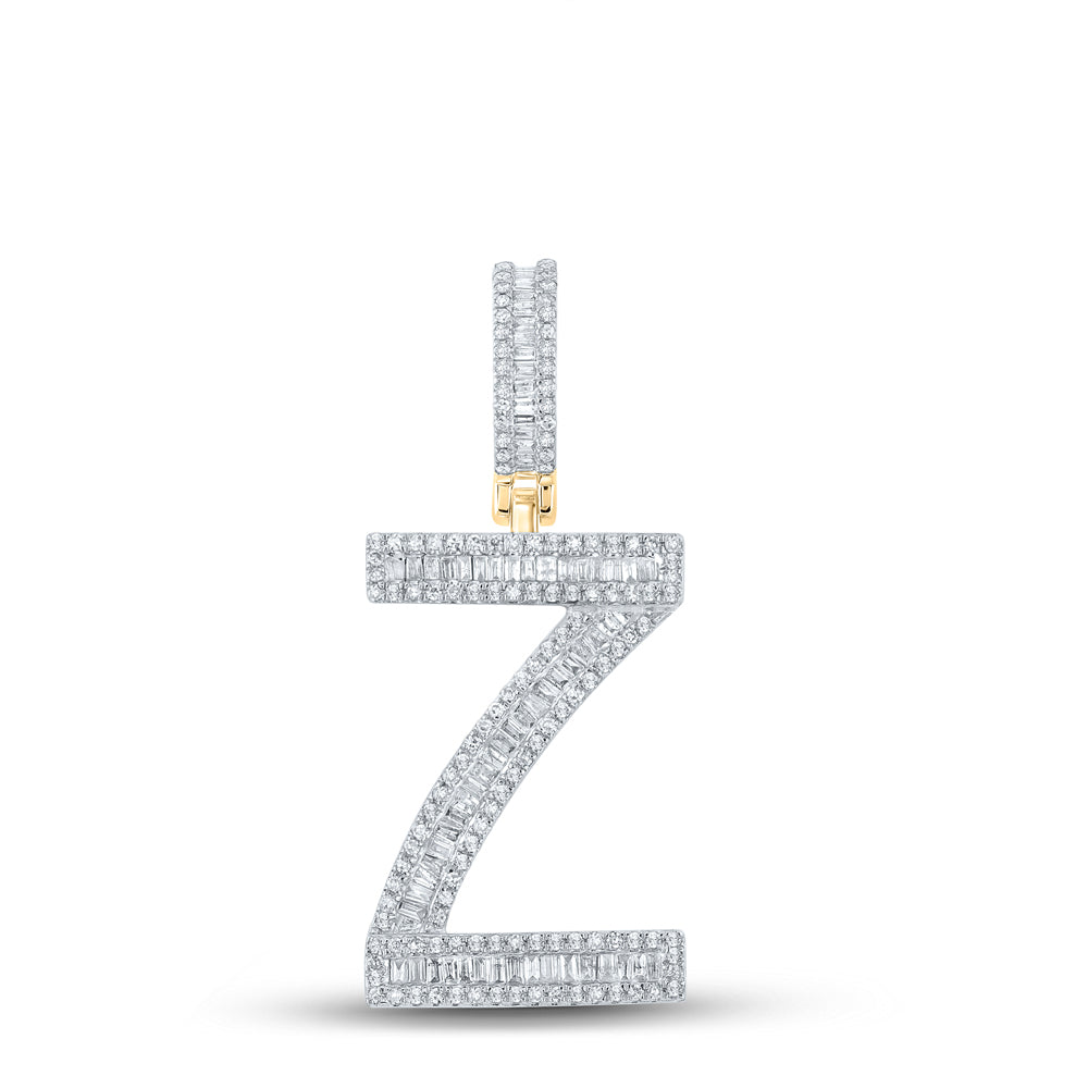 0.8 Ctw Natural Diamond Baguette Initial Letter Alphabet Z Pendant in 10k Yellow Gold