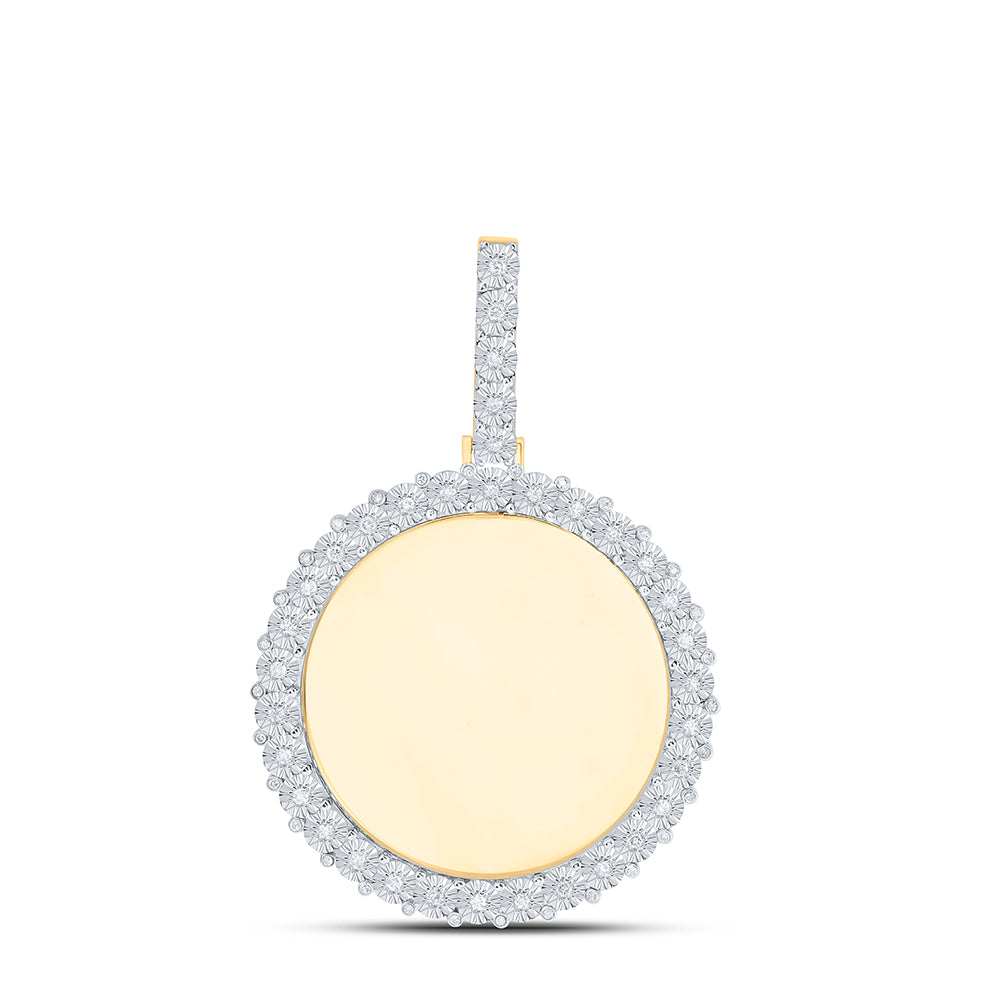 0.65 Ctw Natural Diamond Round Circle Memory Picture Frame Pendant in 10k Yellow Gold