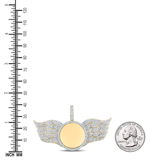3.97 Ctw Natural Diamond Round Circular Wings Memory Picture Frame Pendant in 14k Yellow Gold