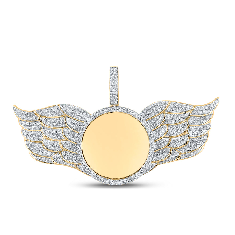 3.97 Ctw Natural Diamond Round Circular Wings Memory Picture Frame Pendant in 14k Yellow Gold
