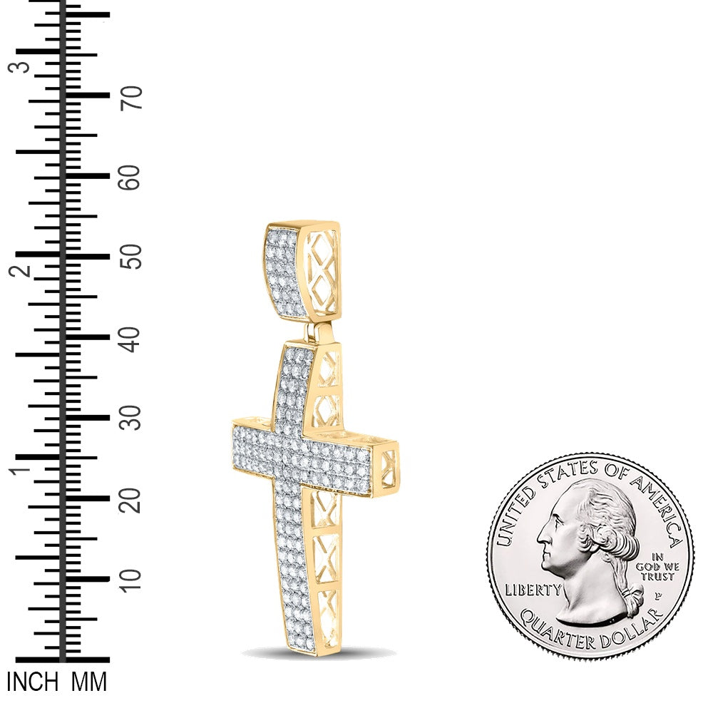 1.96 Ctw Natural Diamond Cluster Cross Religious Pendant in 10k Yellow Gold