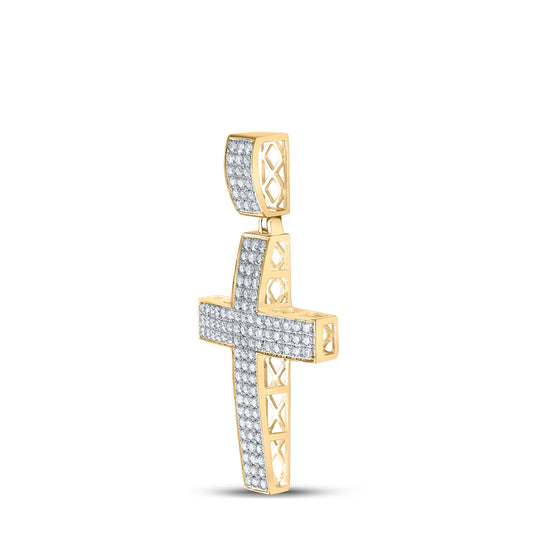1.96 Ctw Natural Diamond Cluster Cross Religious Pendant in 10k Yellow Gold