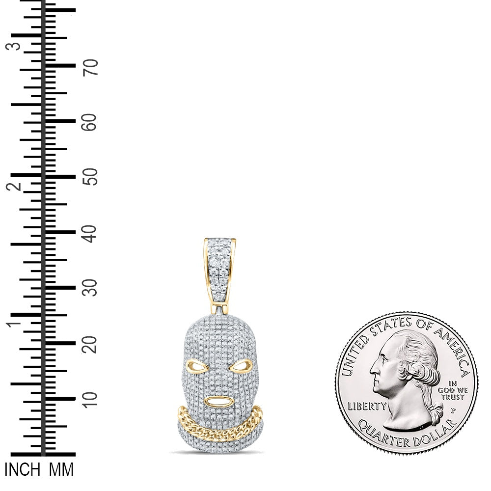 1.06 Ctw Natural Diamond Mask Hood Charm Pendant in 10k Yellow Gold