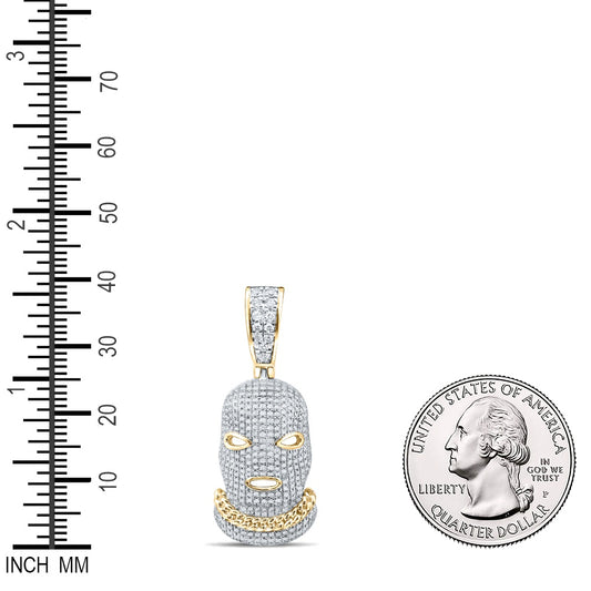 1.06 Ctw Natural Diamond Mask Hood Charm Pendant in 10k Yellow Gold