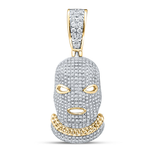 1.06 Ctw Natural Diamond Mask Hood Charm Pendant in 10k Yellow Gold