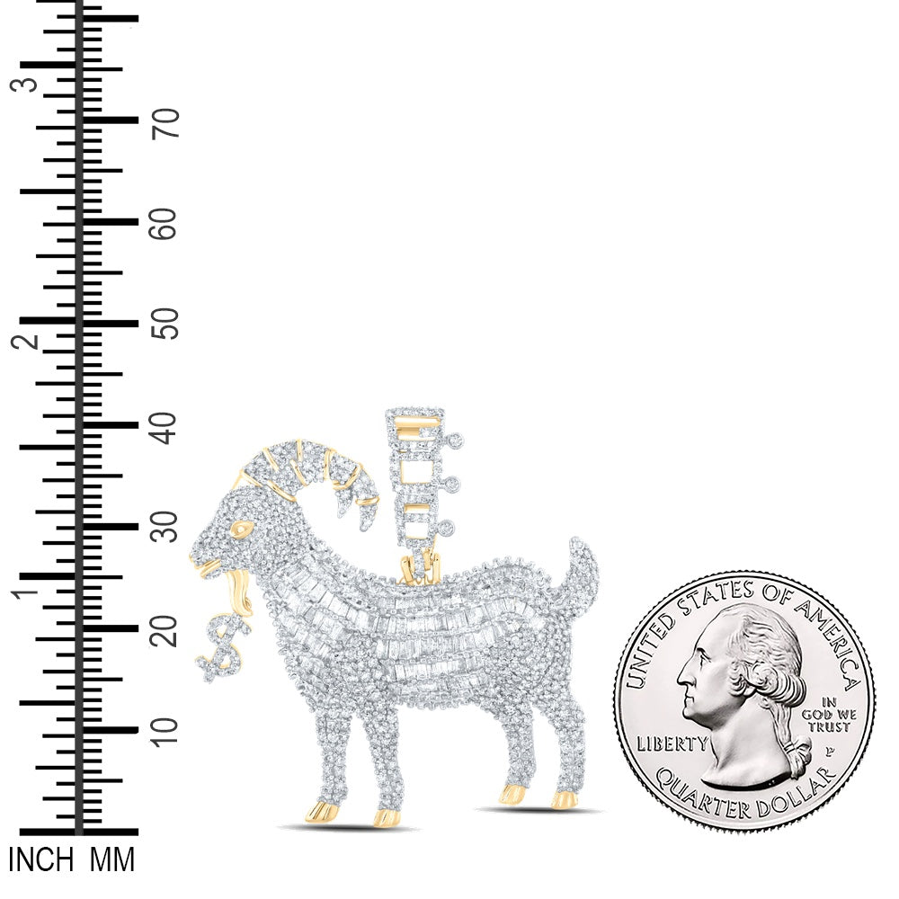 3.31 Ctw Natural Diamond Dollar Goat Greatest Of All Time Animal Pendant in 10k Yellow Gold