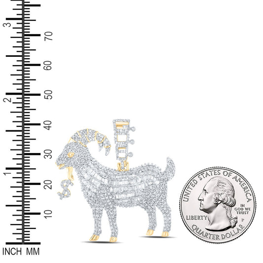 3.31 Ctw Natural Diamond Dollar Goat Greatest Of All Time Animal Pendant in 10k Yellow Gold