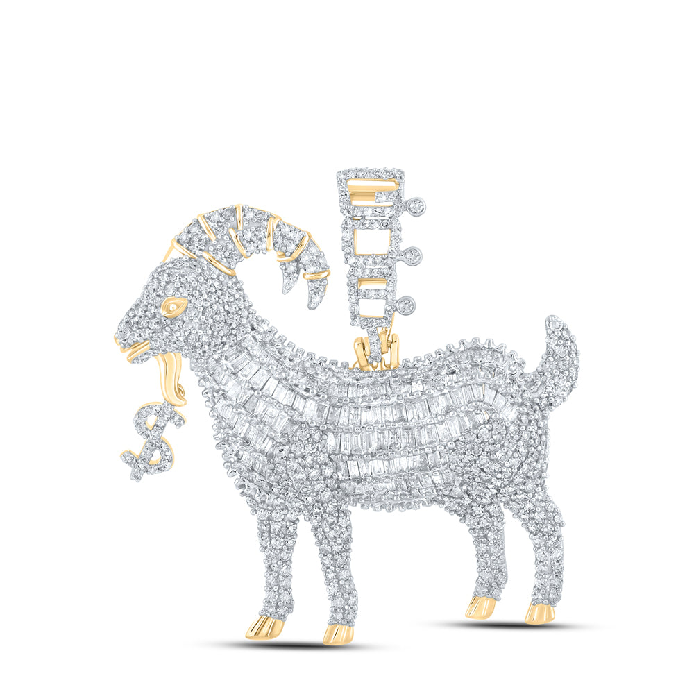 3.31 Ctw Natural Diamond Dollar Goat Greatest Of All Time Animal Pendant in 10k Yellow Gold
