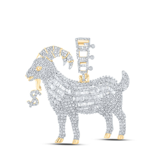 3.31 Ctw Natural Diamond Dollar Goat Greatest Of All Time Animal Pendant in 10k Yellow Gold