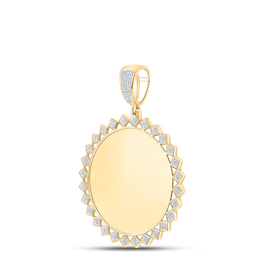 0.5 Ctw Natural Diamond Round Circular Memory Picture Frame Pendant in 10k Yellow Gold