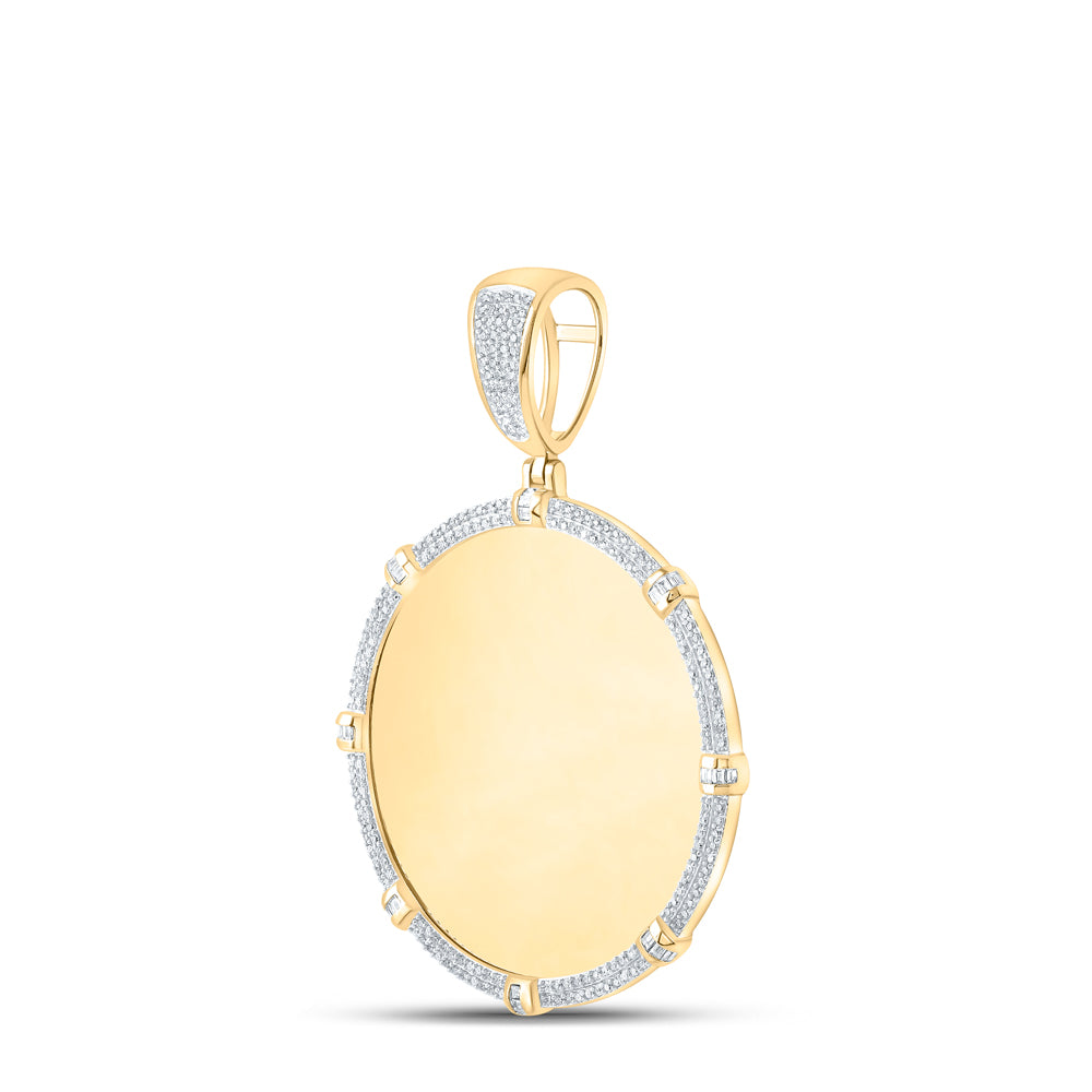 0.75 Ctw Natural Diamond Round Circular Memory Picture Frame Pendant in 10k Yellow Gold