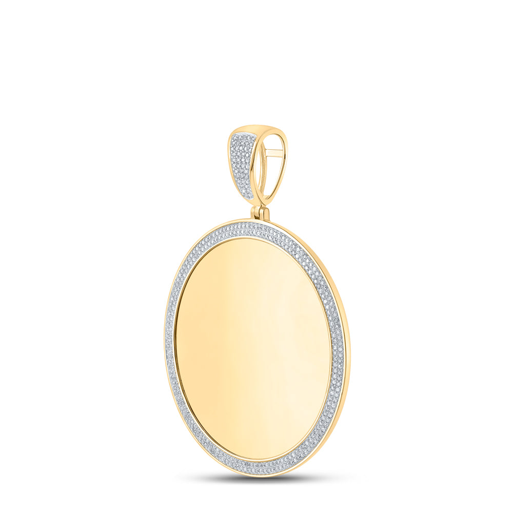 1 Ctw Natural Diamond Round Circular Memory Picture Frame Pendant in 10k Yellow Gold