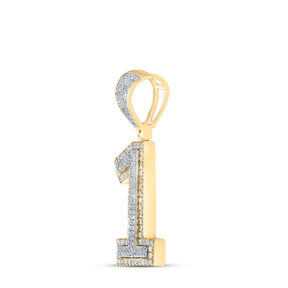 0.63 Ctw Natural Diamond Block Number 1 One Pendant in 10k Two-tone Gold