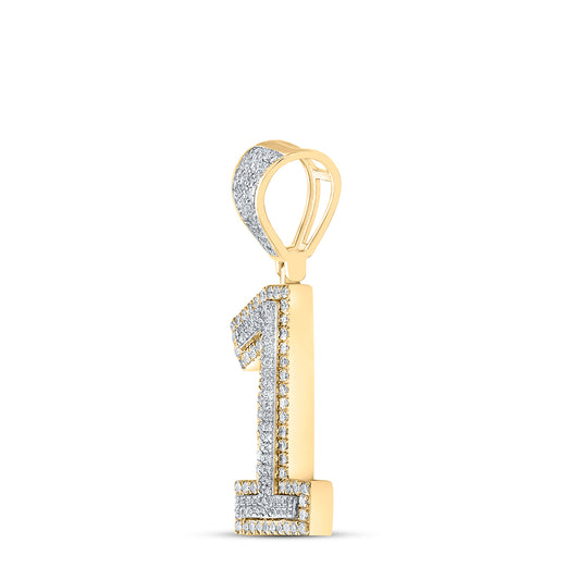 0.63 Ctw Natural Diamond Block Number 1 One Pendant in 10k Two-tone Gold