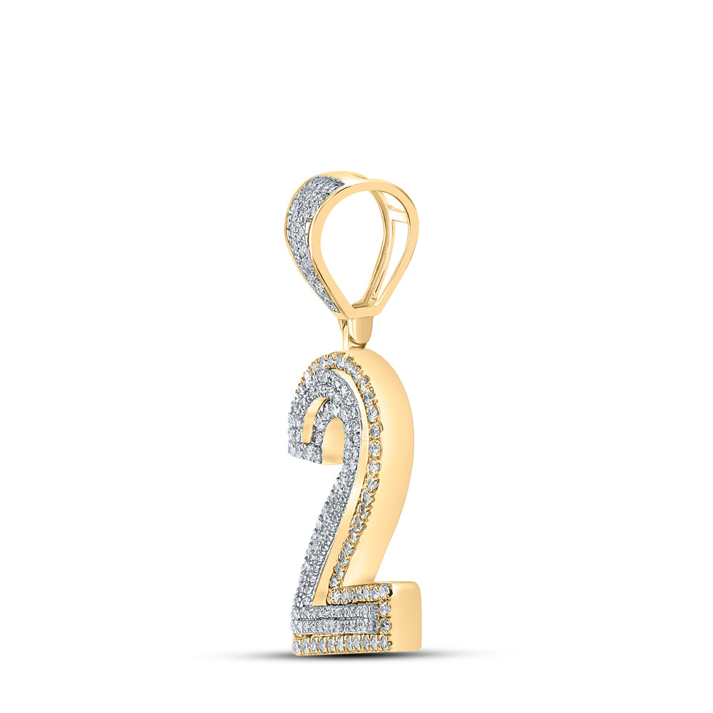 0.71 Ctw Natural Diamond Block Number 2 Two Pendant in 10k Two-tone Gold