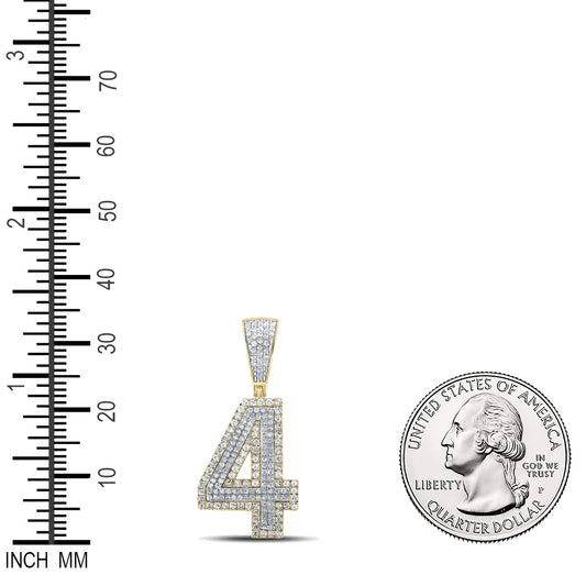 0.75 Ctw Natural Diamond Block Number 4 Four Pendant in 10k Two-tone Gold