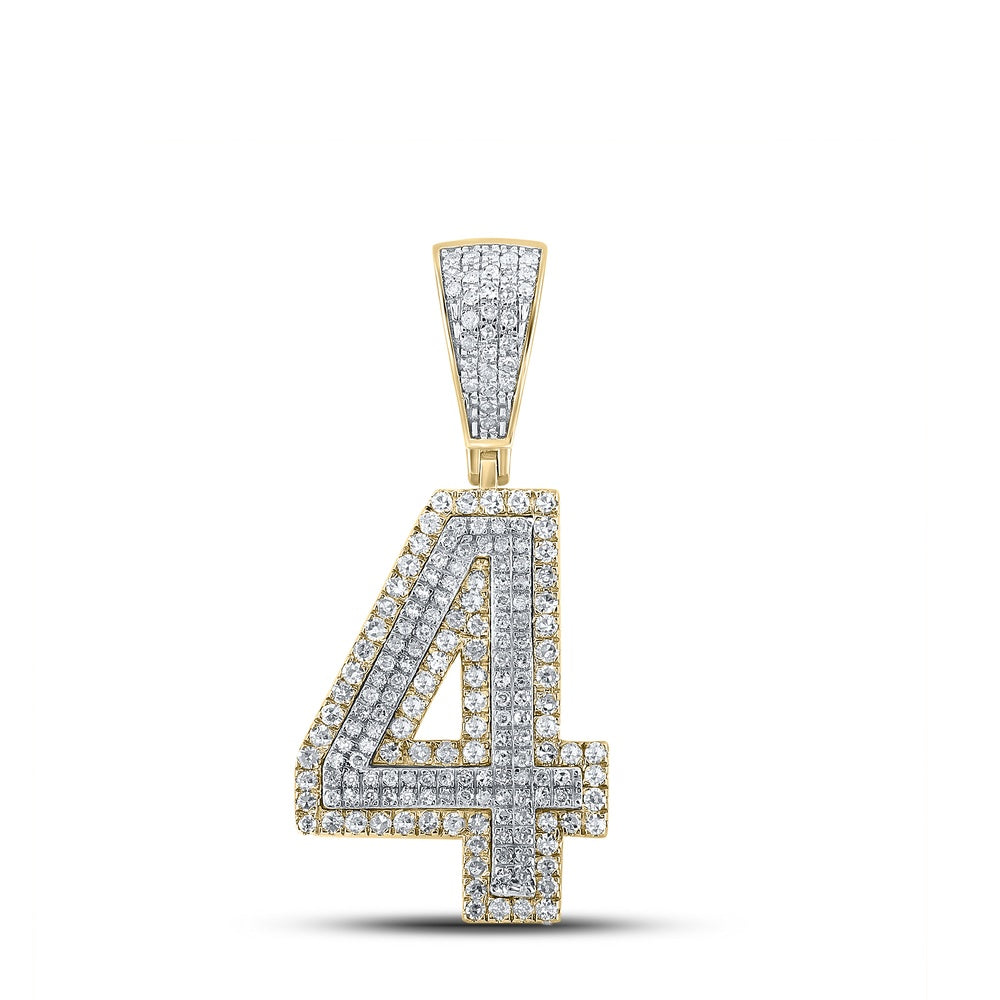 0.75 Ctw Natural Diamond Block Number 4 Four Pendant in 10k Two-tone Gold