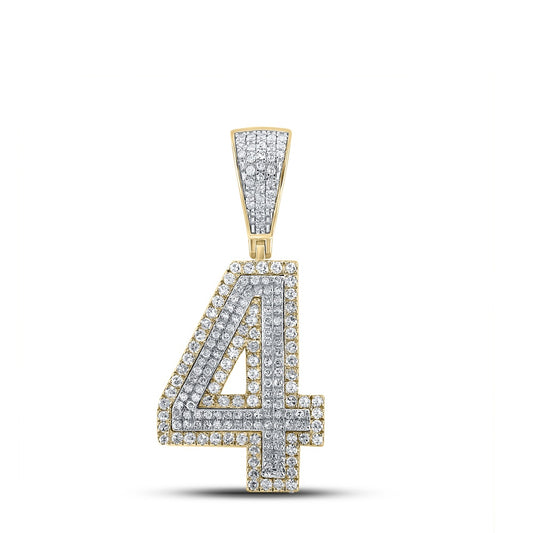 0.75 Ctw Natural Diamond Block Number 4 Four Pendant in 10k Two-tone Gold