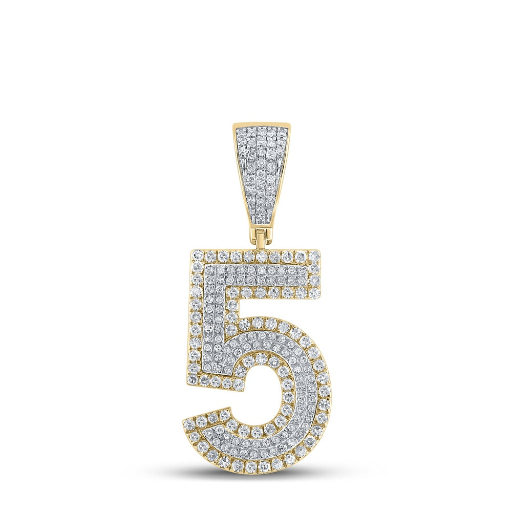 0.75 Ctw Natural Diamond Block Number 5 Five Pendant in 10k Two-tone Gold