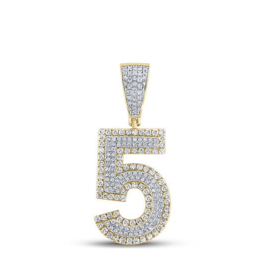 0.75 Ctw Natural Diamond Block Number 5 Five Pendant in 10k Two-tone Gold