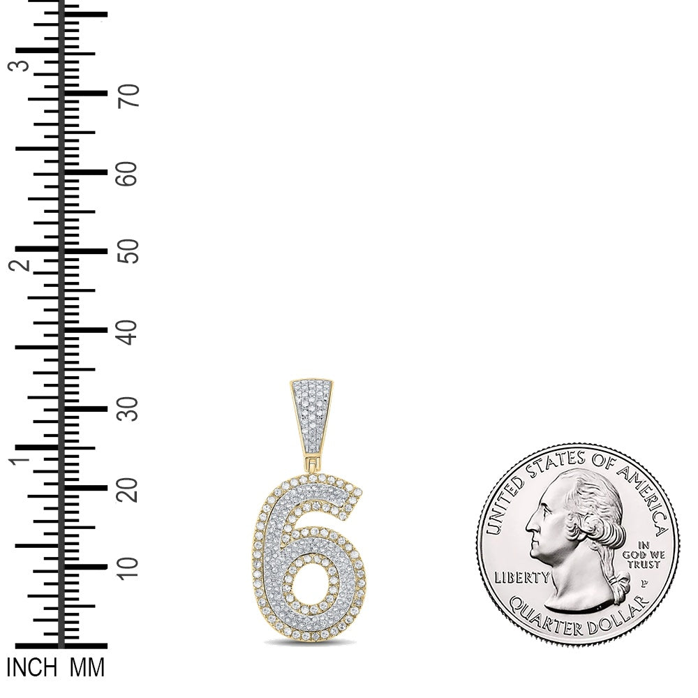 0.8 Ctw Natural Diamond Block Number 6 Six Pendant in 10k Two-tone Gold