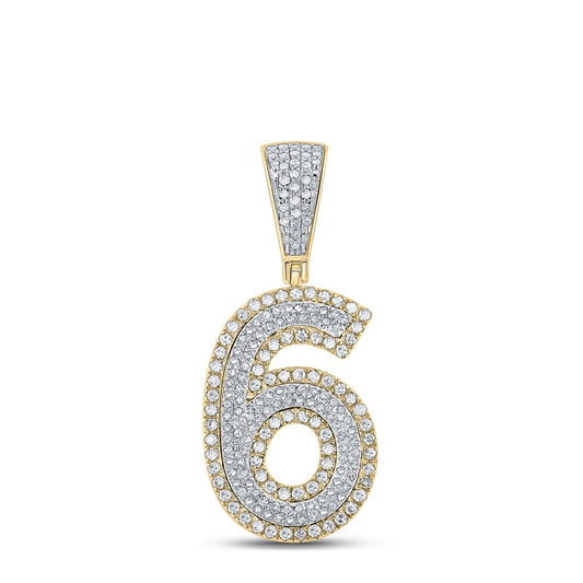 0.8 Ctw Natural Diamond Block Number 6 Six Pendant in 10k Two-tone Gold