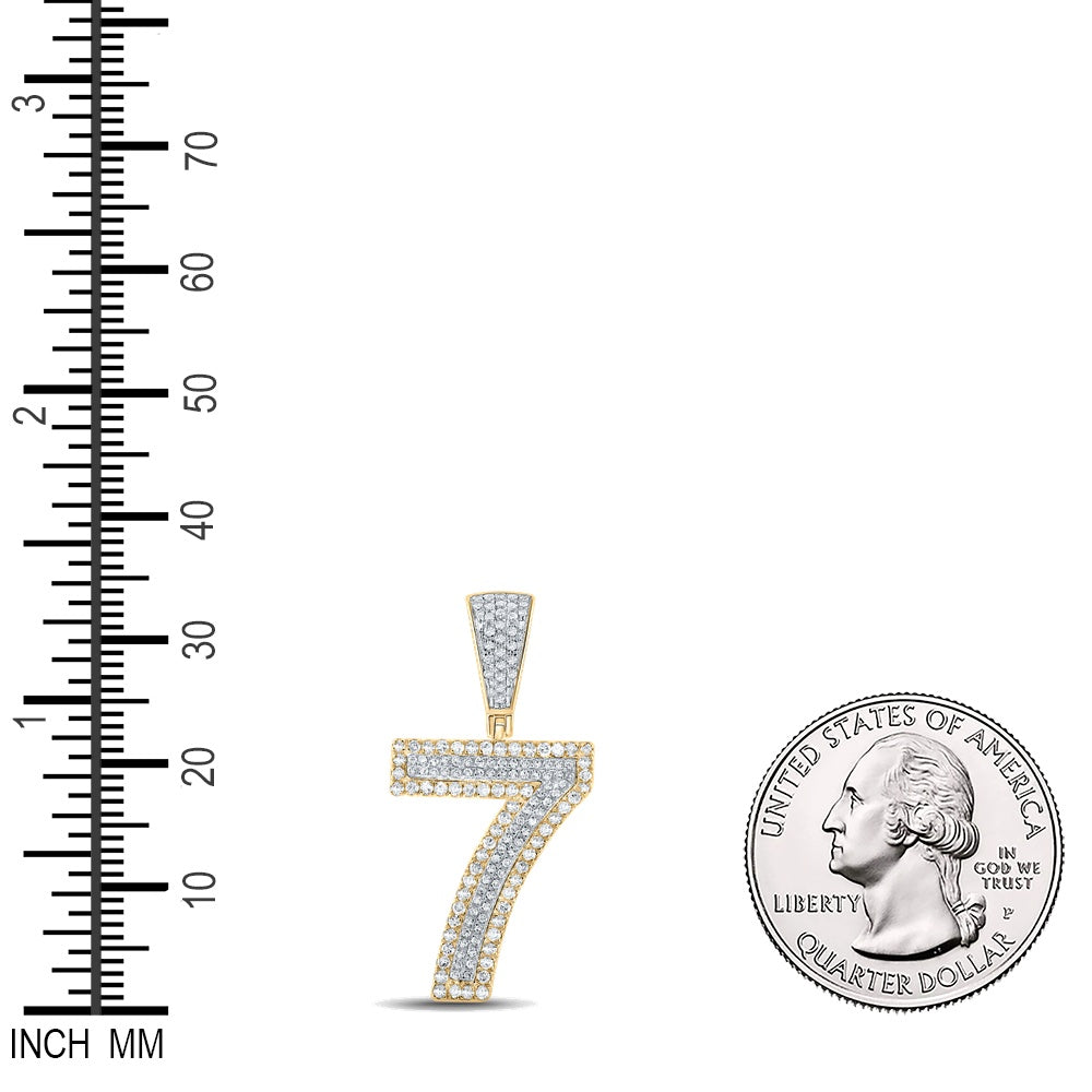 0.68 Ctw Natural Diamond Block Number 7 Seven Pendant in 10k Two-tone Gold