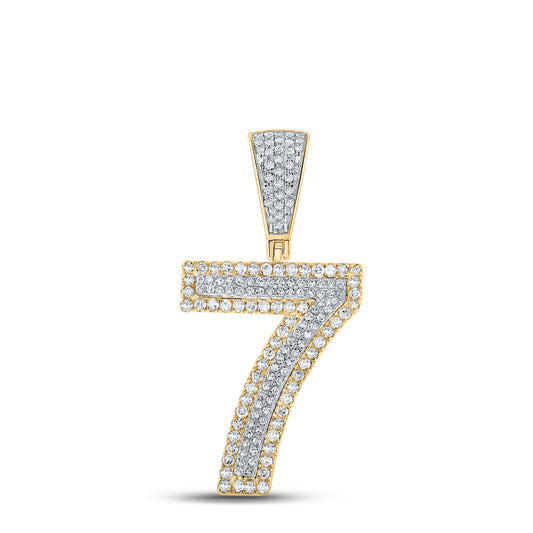 0.68 Ctw Natural Diamond Block Number 7 Seven Pendant in 10k Two-tone Gold