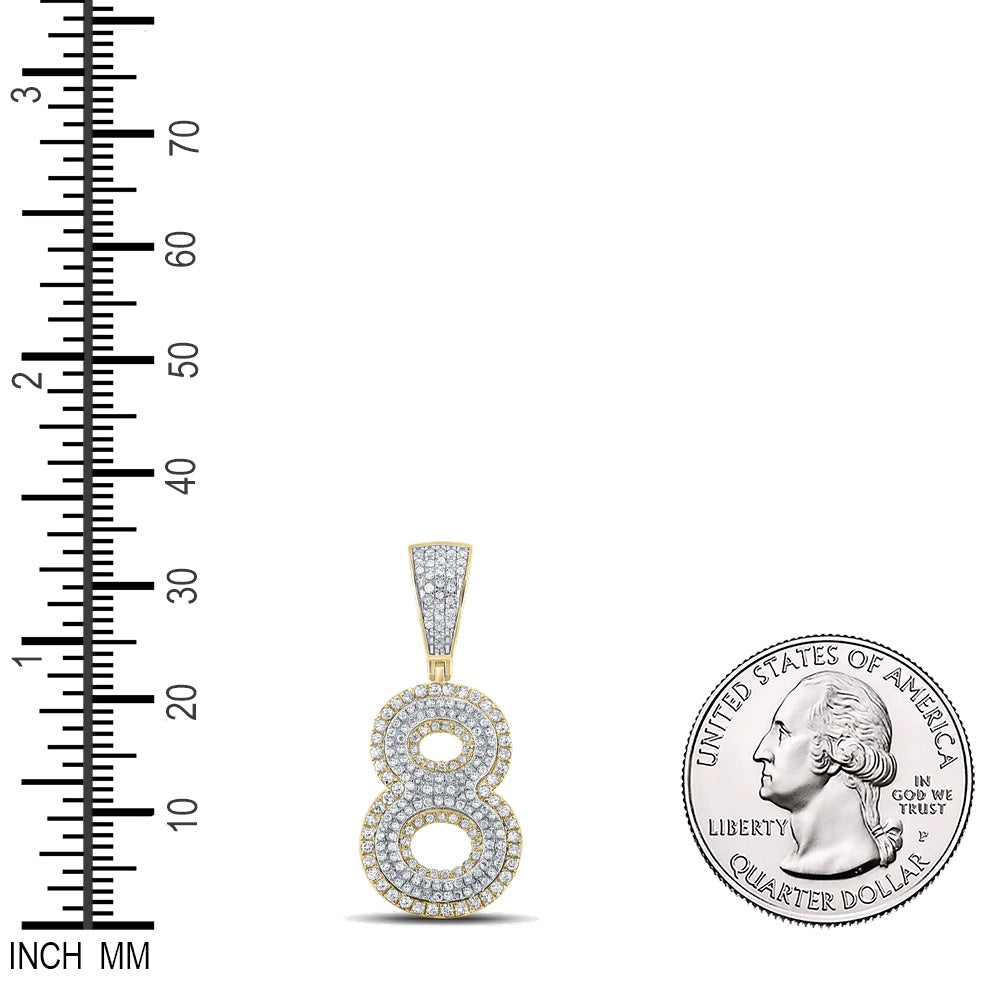 0.8 Ctw Natural Diamond Block Number 8 Eight Pendant in 10k Two-tone Gold