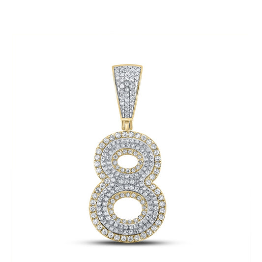 0.8 Ctw Natural Diamond Block Number 8 Eight Pendant in 10k Two-tone Gold
