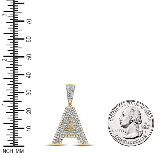 0.8 Ctw Natural Diamond Block Initial Pendant Alphabet A Pendant in 10k Two-tone Gold