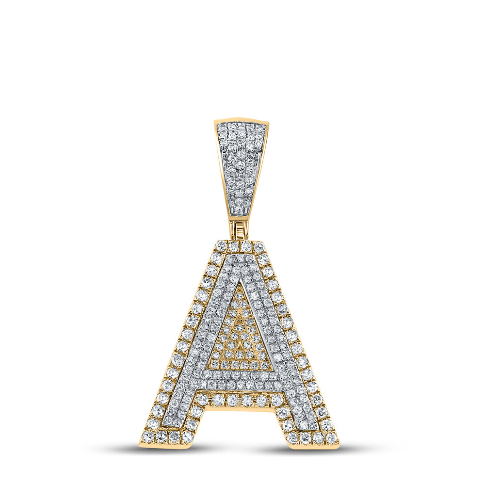 0.8 Ctw Natural Diamond Block Initial Pendant Alphabet A Pendant in 10k Two-tone Gold