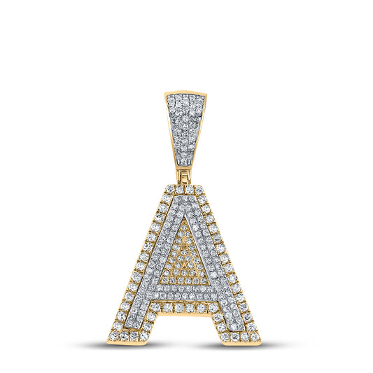 0.8 Ctw Natural Diamond Block Initial Pendant Alphabet A Pendant in 10k Two-tone Gold